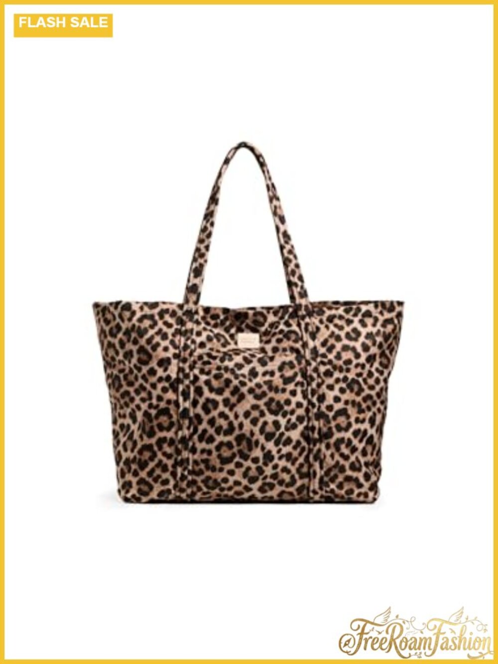 Leopard Print Large Travel Tote Satchel with Shoulder Straps